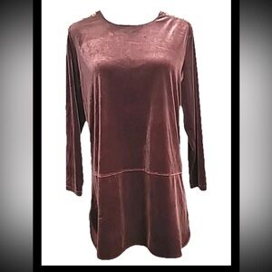Women’s Ralph Lauren Velour Burgundy Tunic Top Split Hem  Blouse Crew Neck Sz L